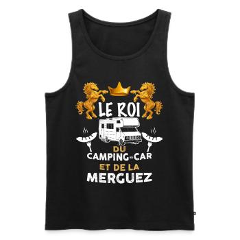 Roi du camping-car roi de la merguez - Débardeur bio Premium Homme - noir - Devant - AI Model Male 178 light (178cm)