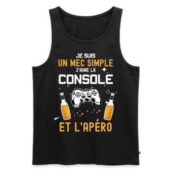 Mec Simple Console Jeux Video Et Apéro - Débardeur bio Premium Homme - noir - Devant - AI Model Male 178 light (178cm)