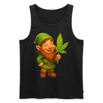 Knuffiger Zwerg mit Hanfblatt - Cannabis - Männer Premium Bio Tank Top - Schwarz - Vorne - AI Model Male 178 light (178cm)