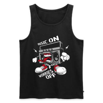 music on worries off - Men's Premium Organic Tank Top - black - Front - AI Model Male 178 light (178cm)
