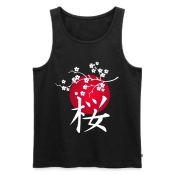 White Japanese cherry and red sun - Men's Premium Organic Tank Top - black - Front - AI Model Male 178 light (178cm)