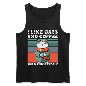 Ich mag Katzen und Kaffee und vllt drei Menschen - Männer Premium Bio Tank Top - Schwarz - Vorne - Michal (187cm)