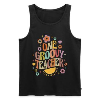 Groovy teacher with heart and flowers - Men's Premium Organic Tank Top - black - Front - AI Model Male 178 light (178cm)