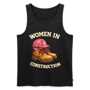 Women in Construction Work Boots and Construction Helmet - Men's Premium Organic Tank Top - black - Front - AI Model Male 178 light (178cm)