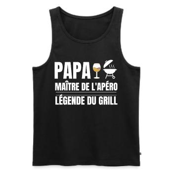 Papa Maître Apéro Gril Légende - Débardeur bio Premium Homme - noir - Devant - AI Model Male 178 light (178cm)