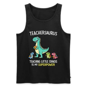 Teachersaurus Teacher Humor with Little Dinosaur - Men's Premium Organic Tank Top - black - Front - Michal (187cm)