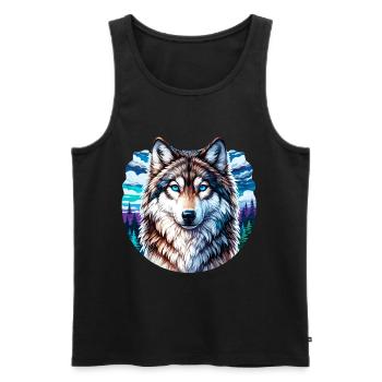 Bunter Wolf in Berg- und Waldlandschaft - Männer Premium Bio Tank Top - Schwarz - Vorne - AI Model Male 178 light (178cm)