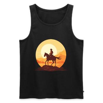 Cowboy on his horse at sunset - Men's Premium Organic Tank Top - black - Front - Michal (187cm)