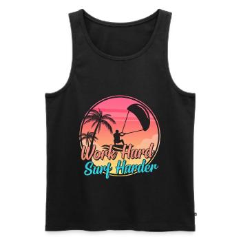 Work Hard Surf Harder: Kite Kiteboard Kiteboarding - Men's Premium Organic Tank Top - black - Front - Michal (187cm)