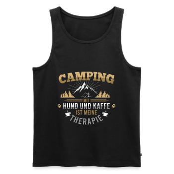 Camping mit Hund und Kaffe ist meine Therapie - Männer Premium Bio Tank Top - Schwarz - Vorne - Michal (187cm)