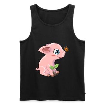 Schwein mit Schmetterling - Männer Premium Bio Tank Top - Schwarz - Vorne - Michal (187cm)