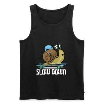 Slow Down Escargot skateboard - Débardeur bio Premium Homme - noir - Devant - AI Model Male 178 light (178cm)