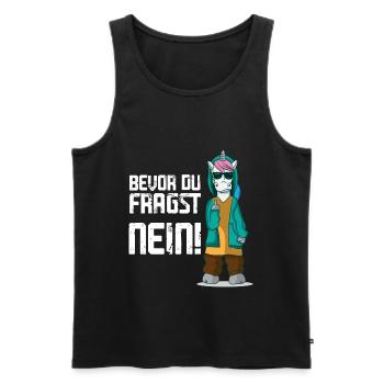 Einhorn Mittelfinger Bevor du fragst NEIN! - Männer Premium Bio Tank Top - Schwarz - Vorne - Michal (187cm)
