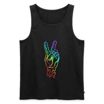Frieden Peace Handzeichen Regenbogen Farben - Männer Premium Bio Tank Top - Schwarz - Vorne - Michal (187cm)