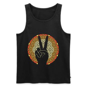 Hippie Peace Victory Zeichen Mandala Symbol - Männer Premium Bio Tank Top - Schwarz - Vorne - AI Model Male 178 light (178cm)