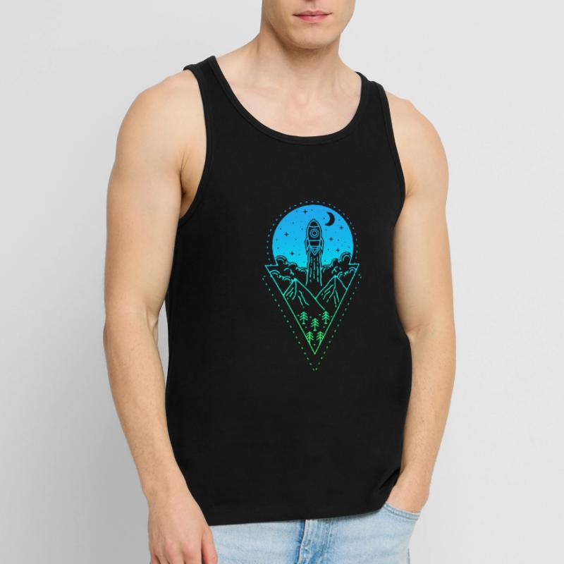 Simple Minimal Rocket Rocket Launch Moon Space Men's Premium Organic Tank Top