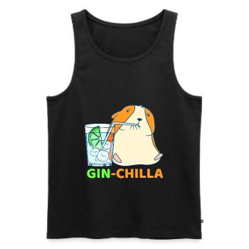 Gin-Chilla Mignon Chinchilla avec gin verre cadeau - Débardeur bio Premium Homme - noir - Devant - AI Model Male 178 light (178cm)