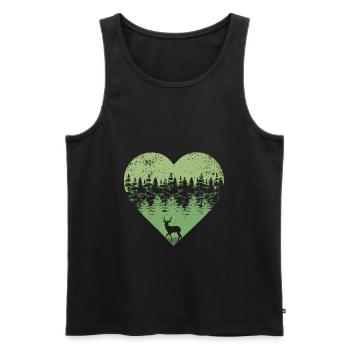 Cadeau de chasse au cerf silhouette coeur amour forêt - Débardeur bio Premium Homme - noir - Devant - AI Model Male 178 light (178cm)