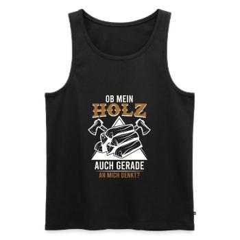 Holzfäller Spruch ob mein Holz auch mich denkt - Männer Premium Bio Tank Top - Schwarz - Vorne - Michal (187cm)