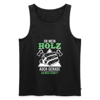 Förster und Holzfäller Spruch Holz denkt an mich - Männer Premium Bio Tank Top - Schwarz - Vorne - Michal (187cm)