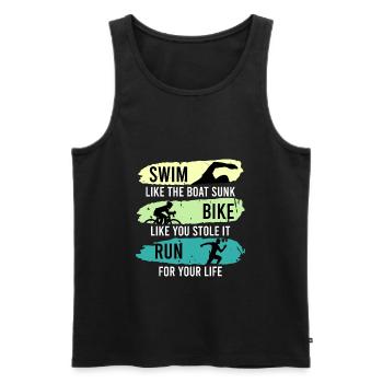 Triathletes saying swimming cycling running - Men's Premium Organic Tank Top - black - Front - AI Model Male 178 light (178cm)