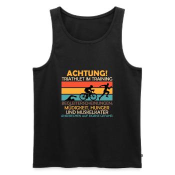 Attention Triathlete in Training Traithlon Gift - Men's Premium Organic Tank Top - black - Front - AI Model Male 178 light (178cm)