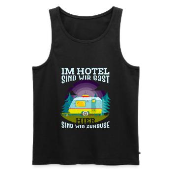 Wohnwagen Spruch im Hotel sind wir Gast Camper - Männer Premium Bio Tank Top - Schwarz - Vorne - AI Model Male 178 light (178cm)