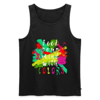 « Nourrissez votre avec des couleurs » slogan tolérance coloré - Débardeur bio Premium Homme - noir - Devant - AI Model Male 178 light (178cm)
