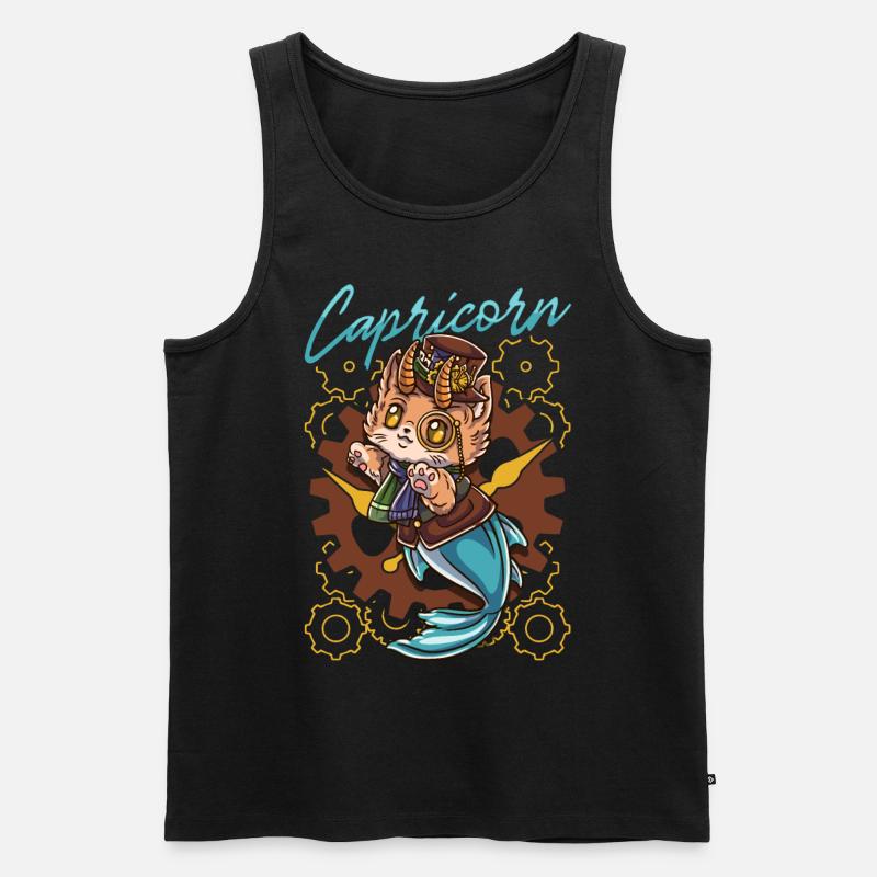 Steampunk-katze-steinbock-tierkreis - Männer Premium Bio Tank Top - Schwarz