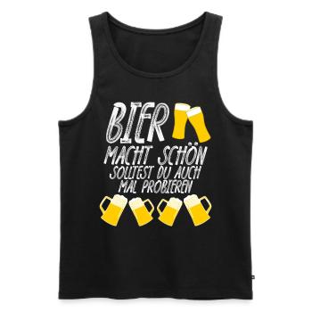 Bier macht schön Bierspruch - Männer Premium Bio Tank Top - Schwarz - Vorne - Michal (187cm)