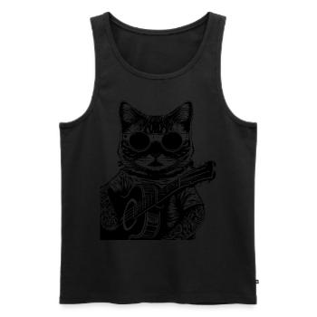 Katze mit Sonnenbrille spielt Gitarre - Männer Premium Bio Tank Top - Schwarz - Vorne - AI Model Male 178 light (178cm)