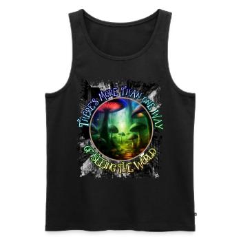 Mushroom Way Mycology Couleur psychédélique - Débardeur bio Premium Homme - noir - Devant - AI Model Male 178 light (178cm)