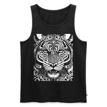 Ornate Tiger Intricate Detail White Artwork - Men's Premium Organic Tank Top - black - Front - AI Model Male 178 light (178cm)