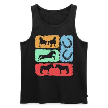 Équitation Cheval Fer à cheval rétro Cavalier - Débardeur bio Premium Homme - noir - Devant - Michal (187cm)