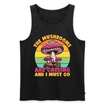 Mushrooms Are Calling Adventure Lover - Men's Premium Organic Tank Top - black - Front - AI Model Male 178 light (178cm)
