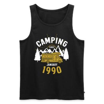 Anniversaire: Camping depuis janvier 1990 Camping-car - Débardeur bio Premium Homme - noir - Devant - Michal (187cm)