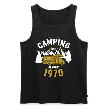 Anniversaire: Camping depuis janvier 1970 Camping-car - Débardeur bio Premium Homme - noir - Devant - Michal (187cm)