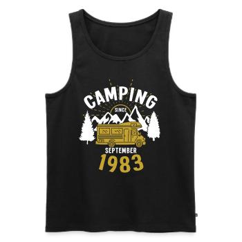 Anniversaire: Camping depuis septembre 1983 Camping-car - Débardeur bio Premium Homme - noir - Devant - AI Model Male 178 light (178cm)