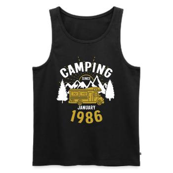 Anniversaire: Camping depuis janvier 1986 Camping-car - Débardeur bio Premium Homme - noir - Devant - Michal (187cm)