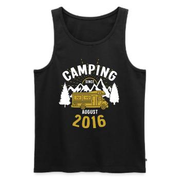 Anniversaire: Camping depuis août 2016 Camping-car - Débardeur bio Premium Homme - noir - Devant - AI Model Male 178 light (178cm)