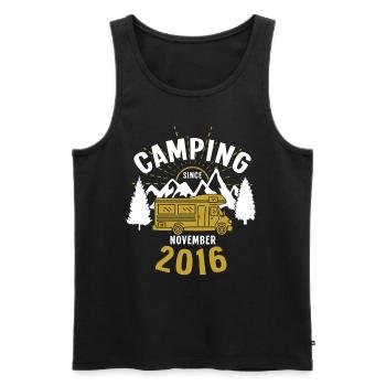 Anniversaire: Camping depuis novembre 2016 Camping-car - Débardeur bio Premium Homme - noir - Devant - AI Model Male 178 light (178cm)