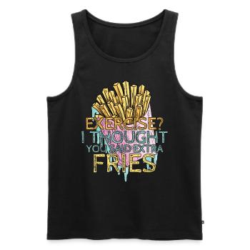 Übung, ich dachte, du hast extra Pommes gesagt - Männer Premium Bio Tank Top - Schwarz - Vorne - Michal (187cm)