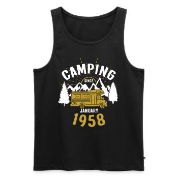 Anniversaire: Camping depuis janvier 1958 Camping-car - Débardeur bio Premium Homme - noir - Devant - AI Model Male 178 light (178cm)