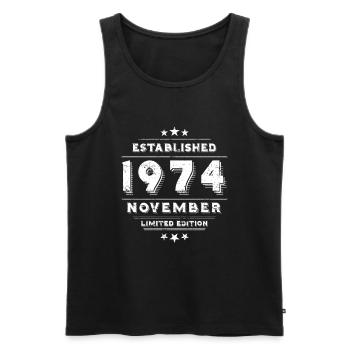 Birthday in November 1974 - November - Men's Premium Organic Tank Top - black - Front - AI Model Male 178 light (178cm)