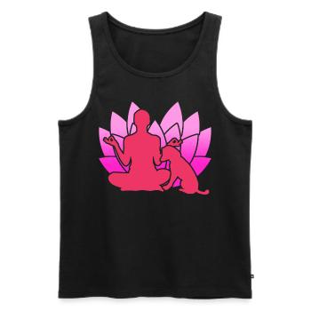 Yoga avec chien Méditation fleur de lotus - Débardeur bio Premium Homme - noir - Devant - Michal (187cm)