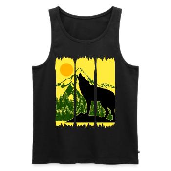 Wolf Natur Wandern Berge Wald - Männer Premium Bio Tank Top - Schwarz - Vorne - Michal (187cm)