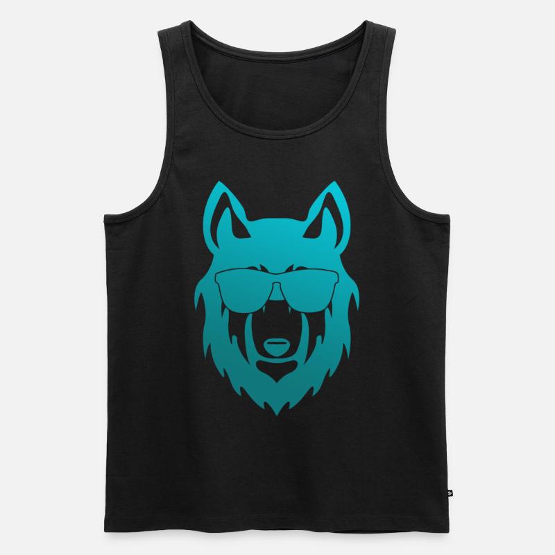 Wolf mit Sonnenbrille - Männer Premium Bio Tank Top - Schwarz