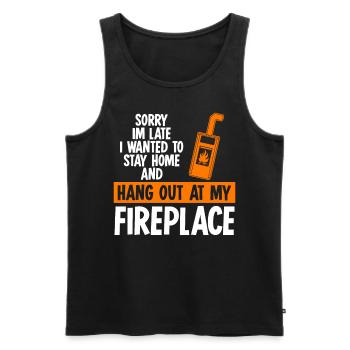 Fireplace saying Stove Woodburning stove Firewood - Men's Premium Organic Tank Top - black - Front - AI Model Male 178 light (178cm)