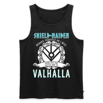 Schildmaid saying Vikings - Men's Premium Organic Tank Top - black - Front - AI Model Male 178 light (178cm)