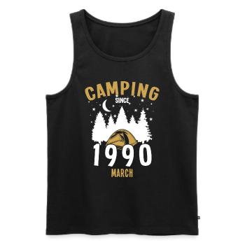 Anniversaire: Camping depuis mars 1990 Camping - Débardeur bio Premium Homme - noir - Devant - AI Model Male 178 light (178cm)